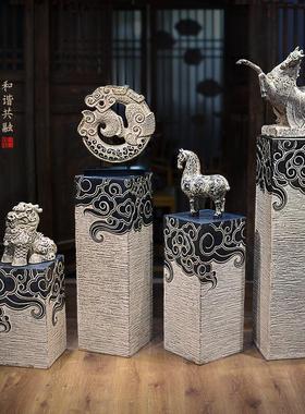 新中式摆件祥云柱展示柱仿石柱墩玄关禅意落地底座客厅茶室装饰