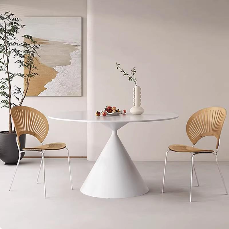 约威圆形可旋转伸缩岩板沙漏餐桌椅组合侘寂风小户型简约现代家具