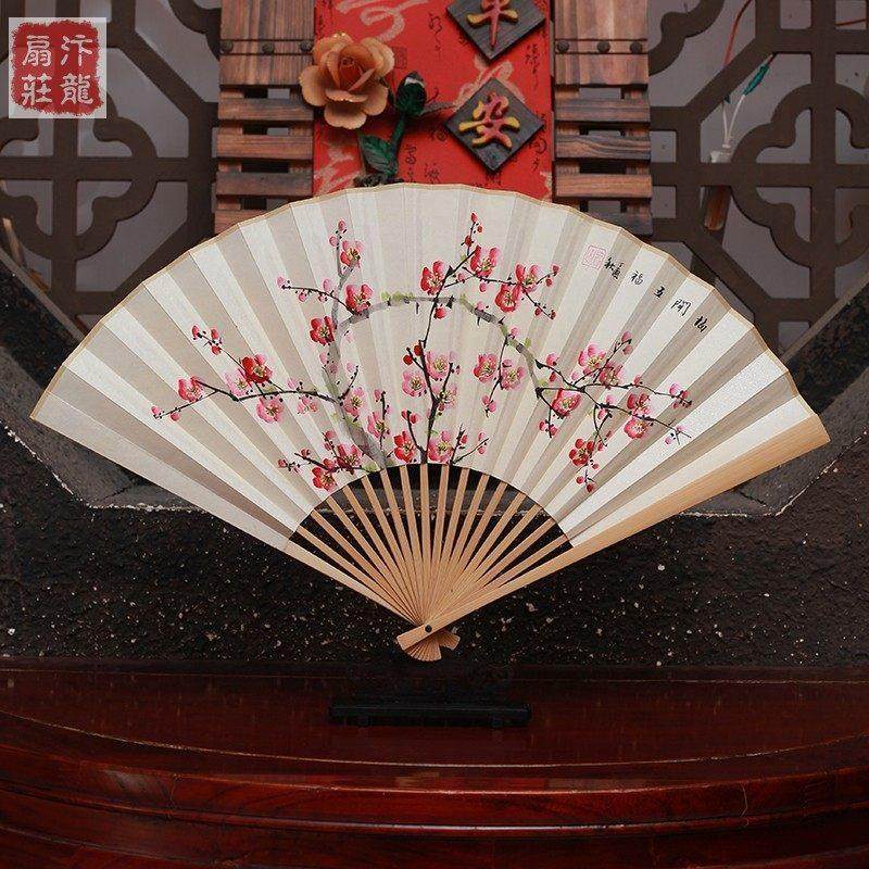 折扇男士9寸玉竹手绘宣纸文艺扇子古风女中国风花卉工艺礼品扇,居家日用,扇子,淘宝优惠券,粉丝福利购,淘宝优惠卷