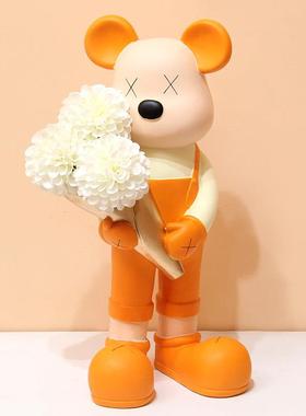 暴力熊捧花家居摆件抱花熊干花瓶客厅边几电视柜落地装饰乔迁送礼