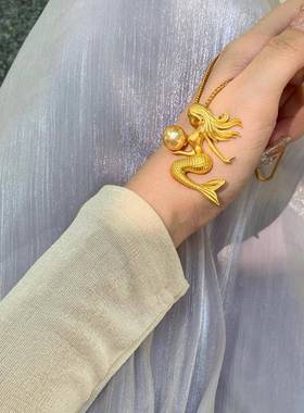 阳光下的小美人鱼项链蓝色海洋吊坠古法整刻气质高级新款小众百搭