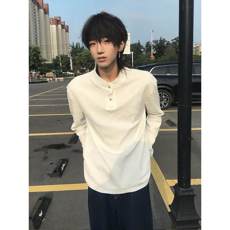 白色亨底利款领长袖T恤LB250902男春季美式古正肩P复olo衫卫衣内