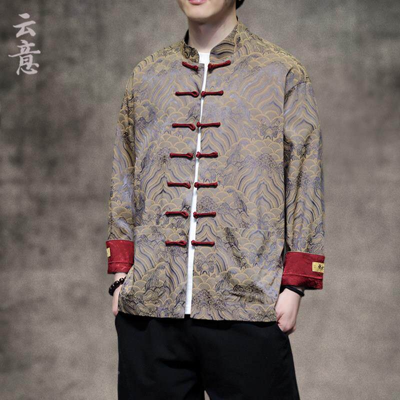 红色SHV衬衫长袖提花汉中套山装外春季中国风男装男衬衫新中式唐