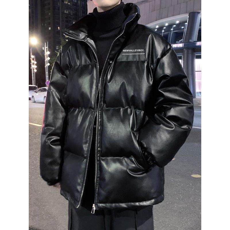 冬季PU皮羽绒服闲男士新款加厚保立领洗港风HDQ休免皮衣棉服暖外