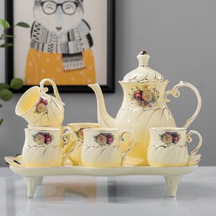带家用托盘 陶瓷泡茶水具茶具下午耐高温轻奢水杯水壶简约具套装
