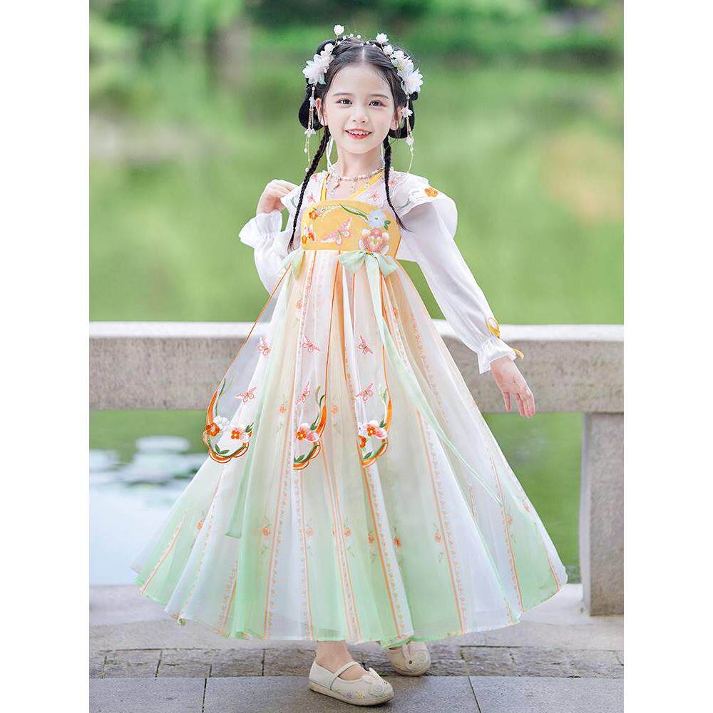 女童汉服春秋中国风2024新款超仙长袖襦裙连衣裙儿童春款古风唐装
