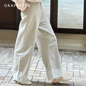 GRAFFETTA原创设计春夏蕾丝牛仔阔腿裤 百搭显瘦长裤 米色黑色