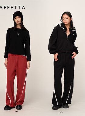 GRAFFETTA原创设计黑色花边卫裤女人气秋冬长裤运动裤休闲裤