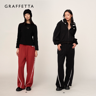 休闲裤 运动裤 女人气秋冬长裤 GRAFFETTA原创设计黑色花边卫裤
