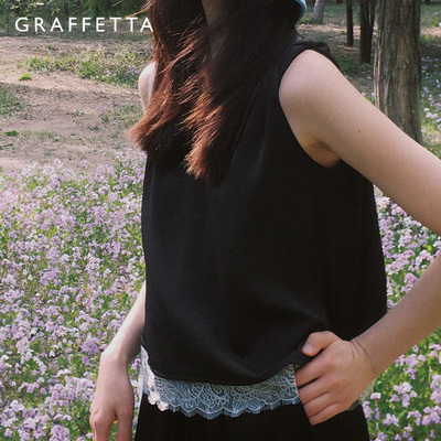 GRAFFETTA原创设计25春新款蕾丝扭结吊带 慵懒黑色内搭MIU风