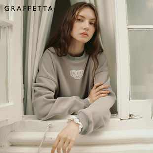 GRAFFETTA原创设计贝壳刺绣卫衣女人气秋冬长袖宽松套头休闲卫衣