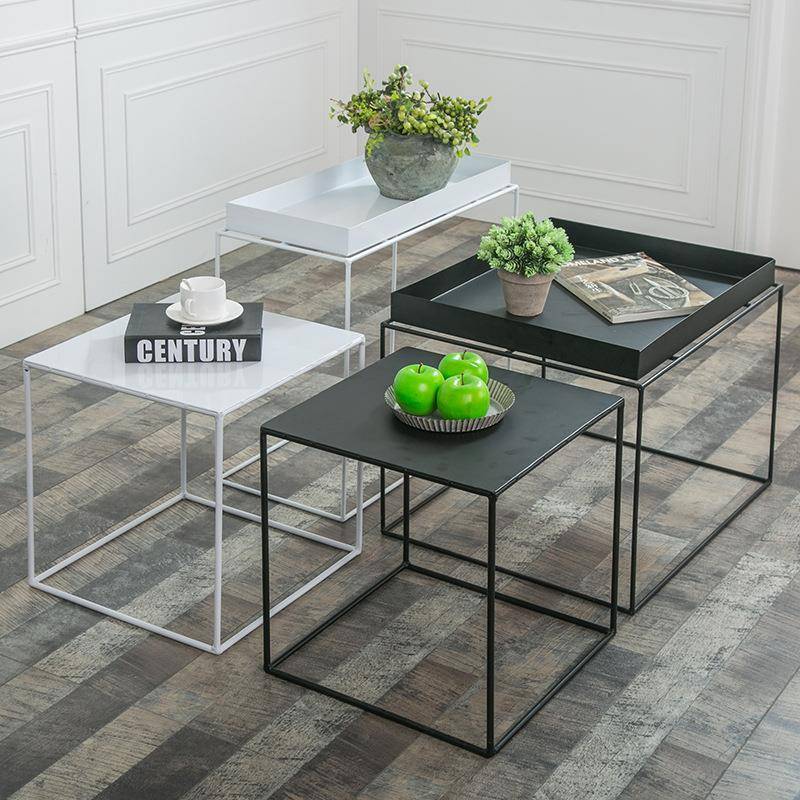 北欧奶茶店户外铁艺茶几简约凹槽客厅卧室边几服装店花店小方桌