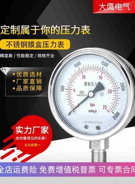 不锈钢膜盒压力表YE100BF 40KPa60耐硫压力表 耐高温耐腐蚀微压表