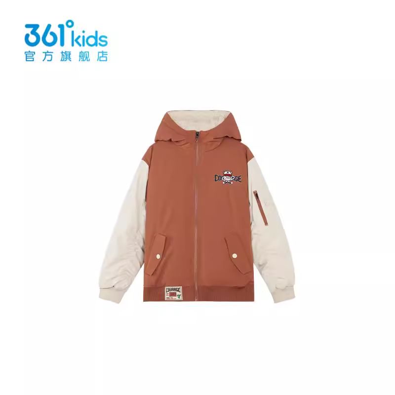 361度男童羽绒服连帽新品2024冬季工装风中大童保暖外套