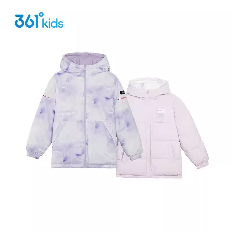 361°女童防风羽绒服新品2024冬保暖两面穿中大童连帽外套