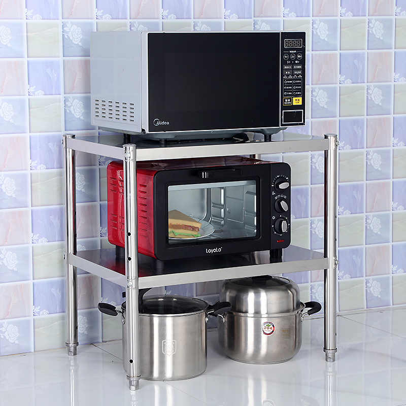 厨房不锈钢置物架双层台面微波炉烤箱架子桌面储物收纳锅架调料架