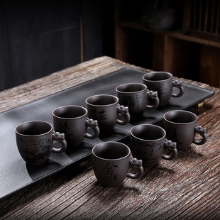 紫砂杯主人杯刻字家用小茶杯单个带把品茗杯功夫茶具单杯定制茶盏