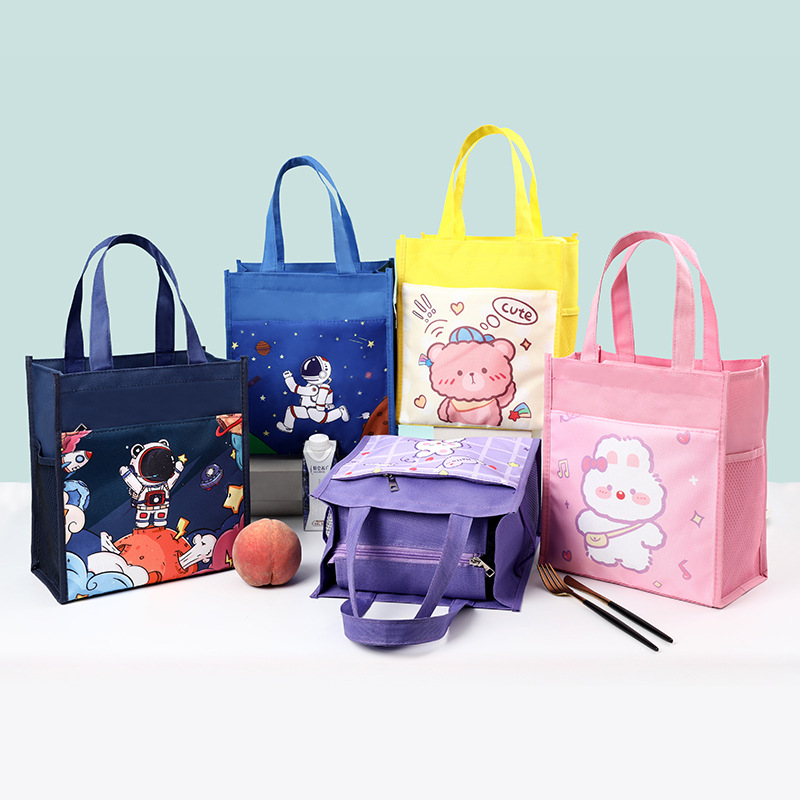 新款大容量手提午餐袋学生简约牛津布防水便当包饭盒袋