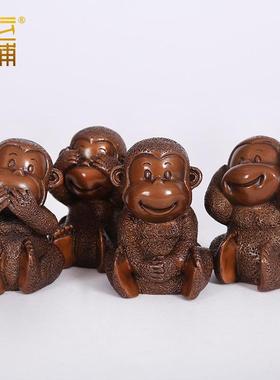 紫铜四不萌猴摆件四不猴铜工艺礼品摆饰家居饰品装饰品礼品生肖吉