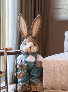 JK慕空间客厅大型落地摆件轻奢手工草编兔子婚礼花园影楼创意装饰
