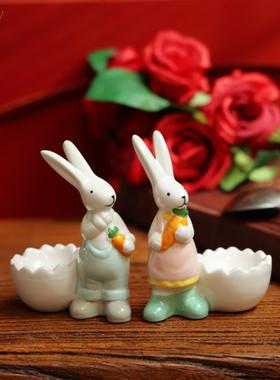 卡通可爱小兔子鸡蛋托早餐鸡蛋收纳碟碗餐具熟鸡蛋杯陶瓷家居摆件