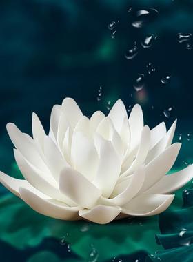 白莲花摆件陶瓷莲花供花仿真花观音佛像装饰禅意车载佛前白色荷花