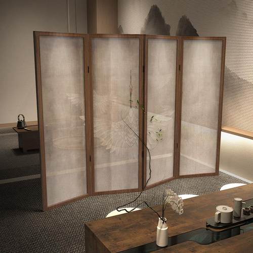 东方美学侘寂中式屏风折叠移动客厅实木家用卧室茶室折屏禅意仙鹤