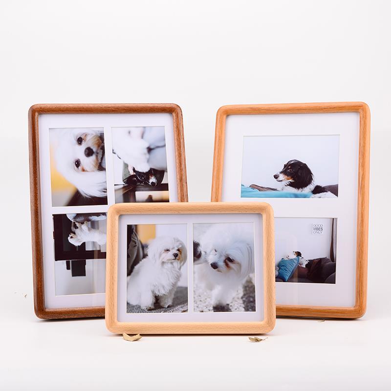 创意组合相框摆台挂墙两连三连相册框情侣合照实木质6 8寸 A4框架