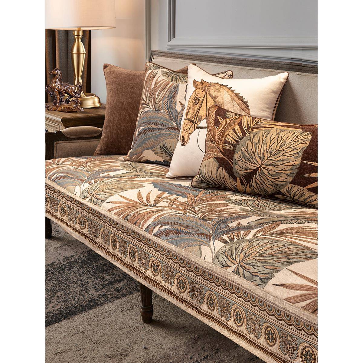 美式沙发垫高端奢华真皮防滑坐垫现代轻奢风四季通用欧式沙发套罩