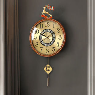 静音石英钟表 饰壁钟轻奢时尚 黄铜挂钟家用客厅表挂墙创意装 新中式