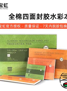 保定宝虹四面封胶棉浆水彩本300g200g水彩纸中粗细纹速写本新款异形水彩本全棉16k8k4K300g棉浆专用纸绘画本