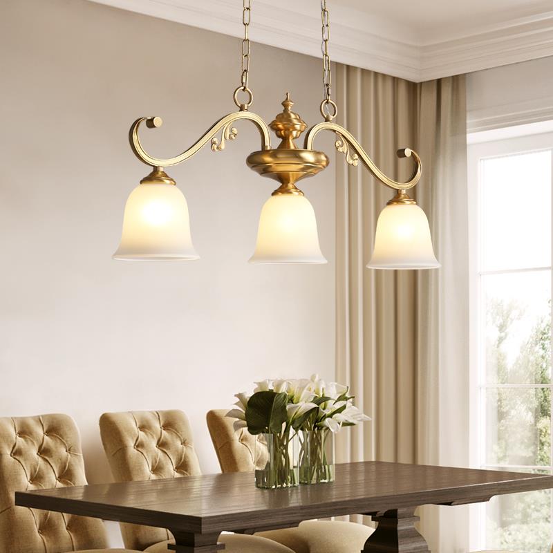 美式餐厅灯吊灯复古法式长条餐桌灯客厅吧台轻奢全铜灯具欧式餐吊