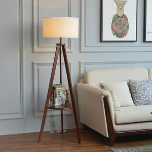 客厅沙发旁边的落地灯实木美式复古卧室床头柜置物架一体台灯地灯