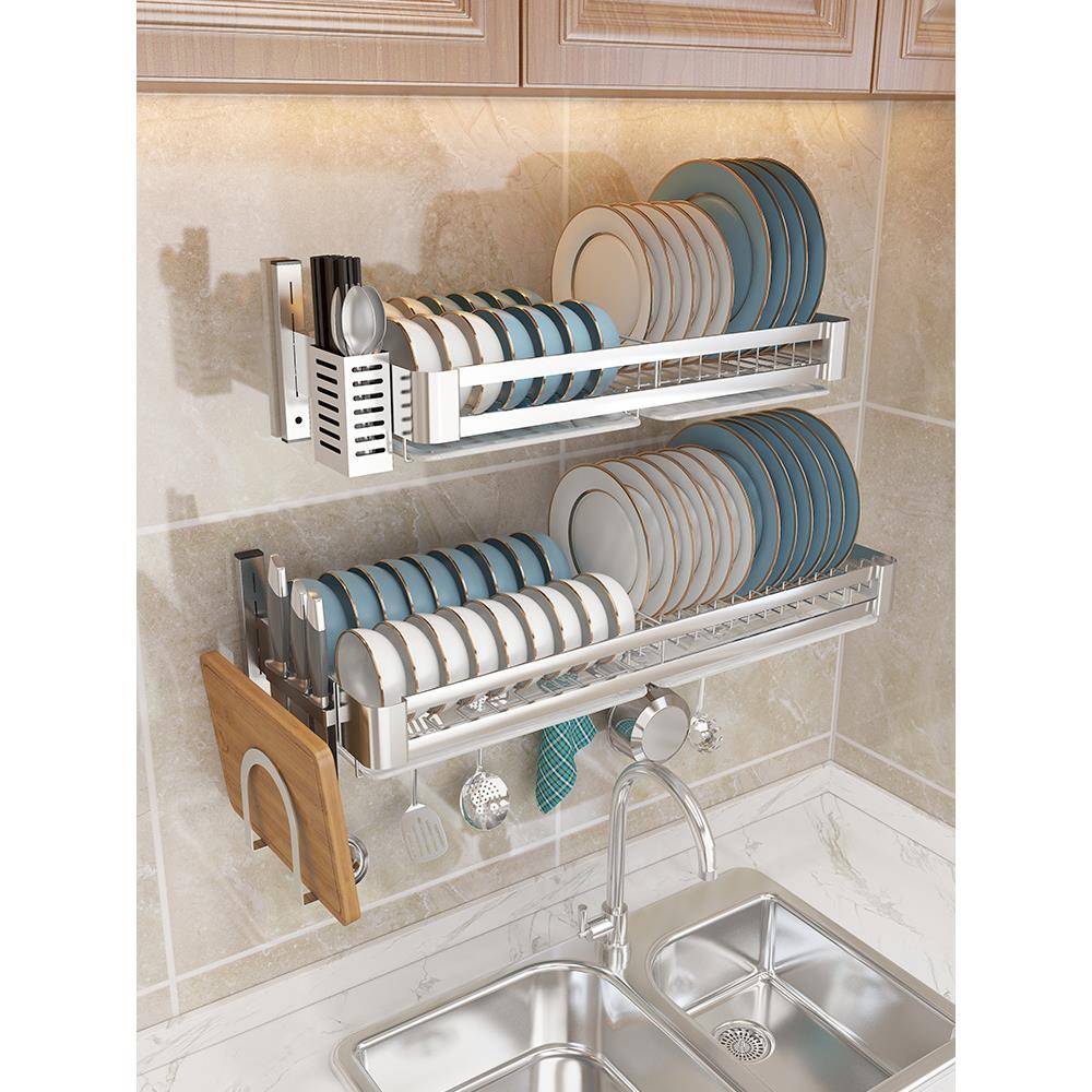 不锈钢厨房水槽置物架免打孔壁挂式碗碟收纳架洗碗槽放碗架沥水架