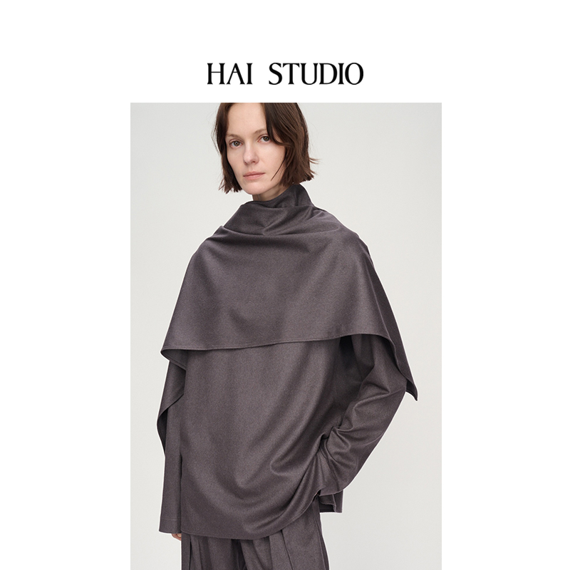 秋冬新品女羊绒围巾领上衣设计感