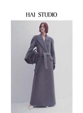李梦同款HAI STUDIO25秋冬新品枪驳领长款大衣廓形宽肩羊毛长外套