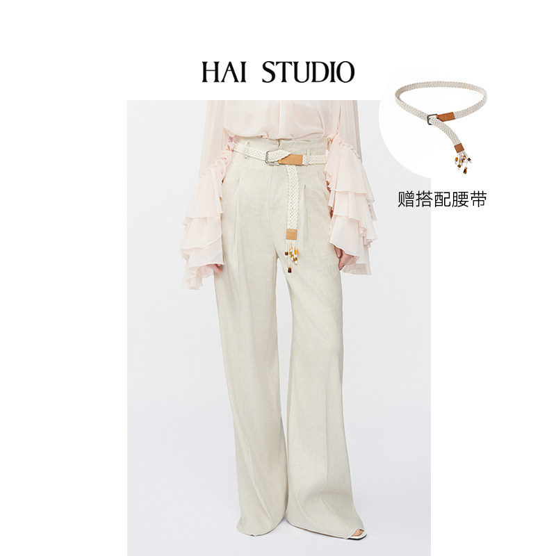 HAI STUDIO2026春夏新品 女士亚麻连腰阔腿裤 轻薄透气高腰长裤