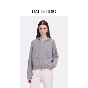 连帽开衫 HAI 女士亮片纱羊毛针织衫 STUDIO 短外套 秋冬