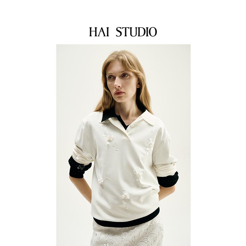 25春夏女亮片POLO衫优雅钉珠上衣