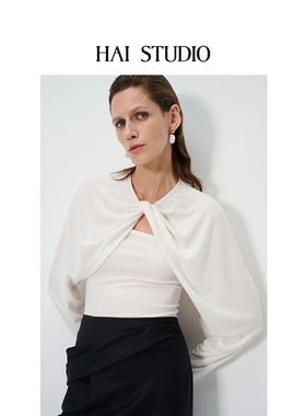 HAI STUDIO春夏女白色坎肩针织上衣两件套 优雅小众设计感针织衫
