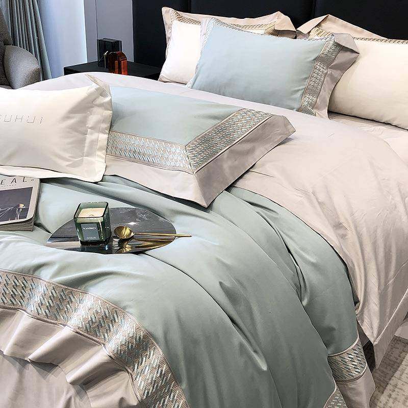 时尚刺简约风长绒棉家用卧室四季款床笠被套床单四件套