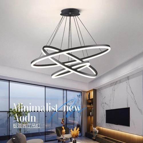 圆环形led餐厅灯轻奢复式楼大厅灯具现代简约大吊灯大气客厅吊灯