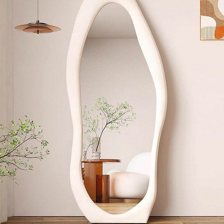 奶油风全身穿衣镜子不规则试衣镜家用卧室网红云朵异形芒果落地镜