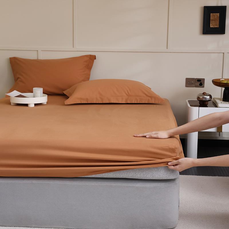 高端100S全棉磨毛床笠单件床垫套保护罩家用纯色床罩防尘罩纯棉