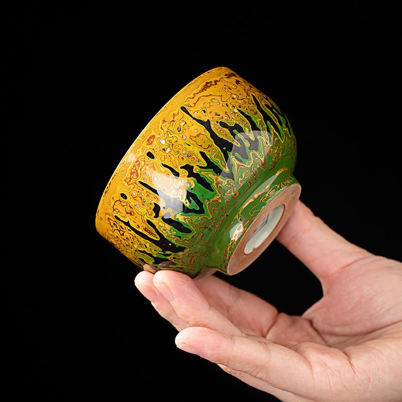 汝窑手绘茶杯大漆主人杯高档天然漆茶盏陶瓷品茗杯开片可养汝瓷杯