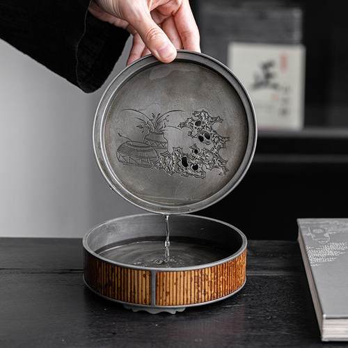 斑竹古锡日式壶承干泡台手工重竹带盖蓄水茶承茶具养壶垫干泡茶盘