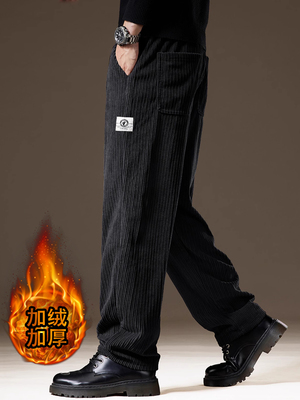 意大利高端灯芯绒条绒休闲裤男秋冬款加绒加厚宽松大码直筒阔腿裤