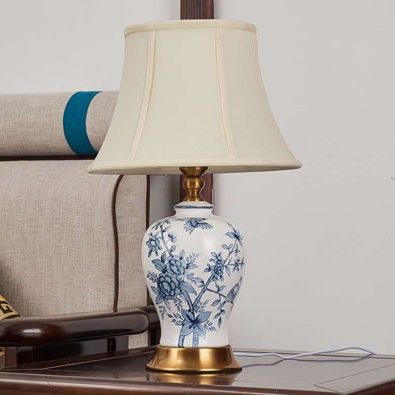 新中式景德镇陶瓷台灯蓝色花纹客厅卧室床头台灯table lamps