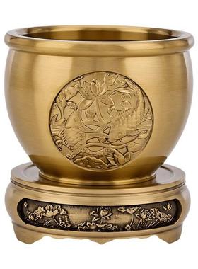 黄铜年年有余缸莲花底座聚宝盆家居礼品摆件