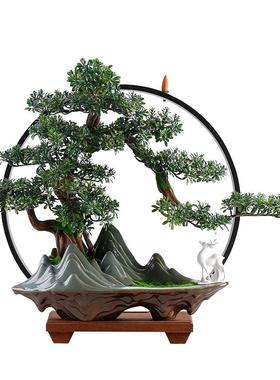 仿真迎客松崖柏盆景摆件创意客厅办公室玄关景观盆栽装饰绿植摆设